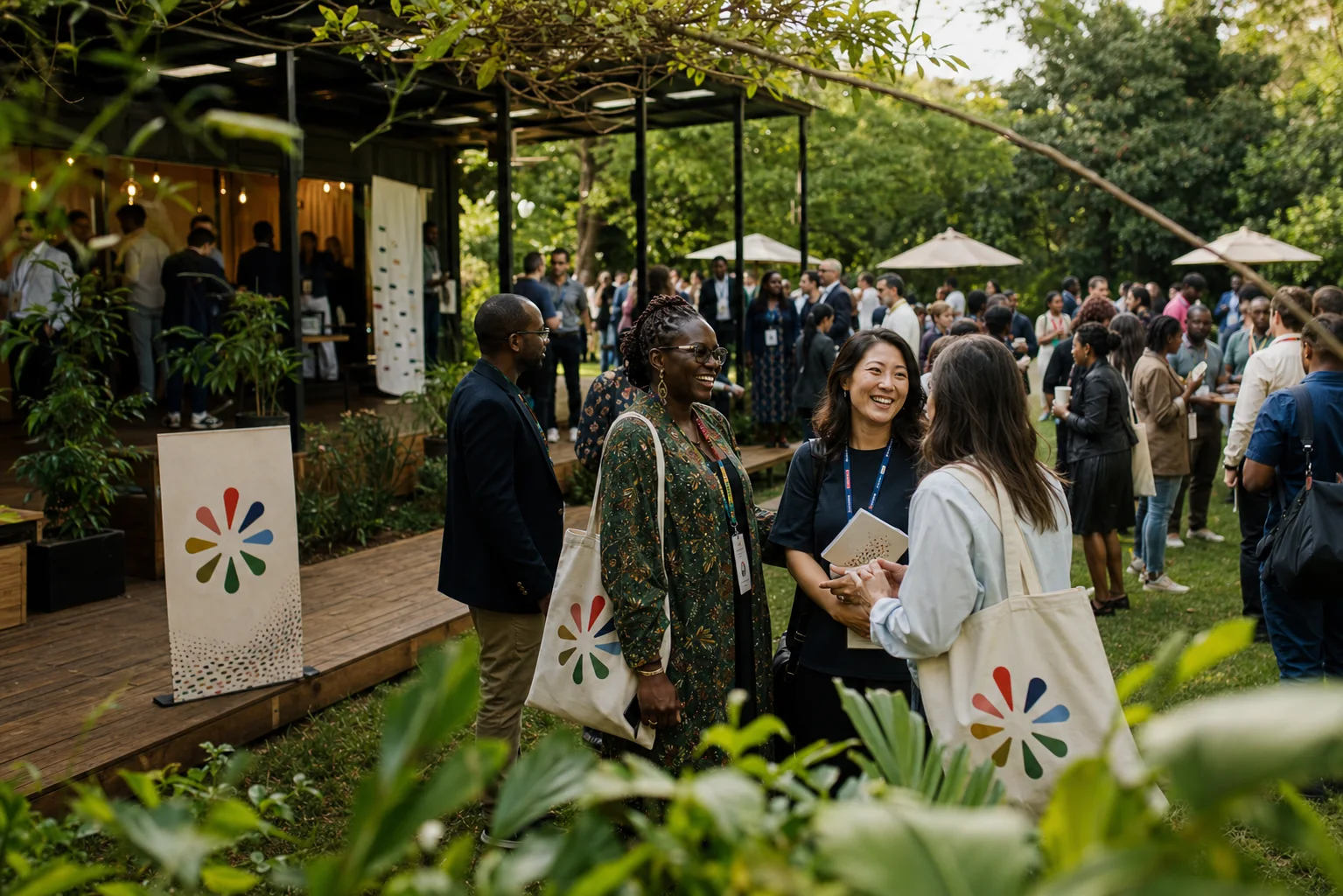 People gathering outdoors at a Child Impact Hub event